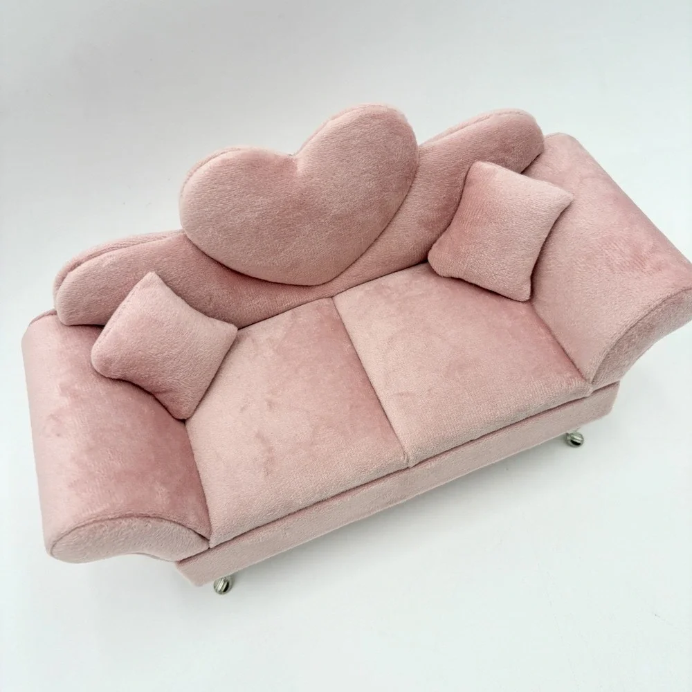 Pink Jewelry Box Sofa Couch Heart Velvet Plush Jewelry Storage Display Decor